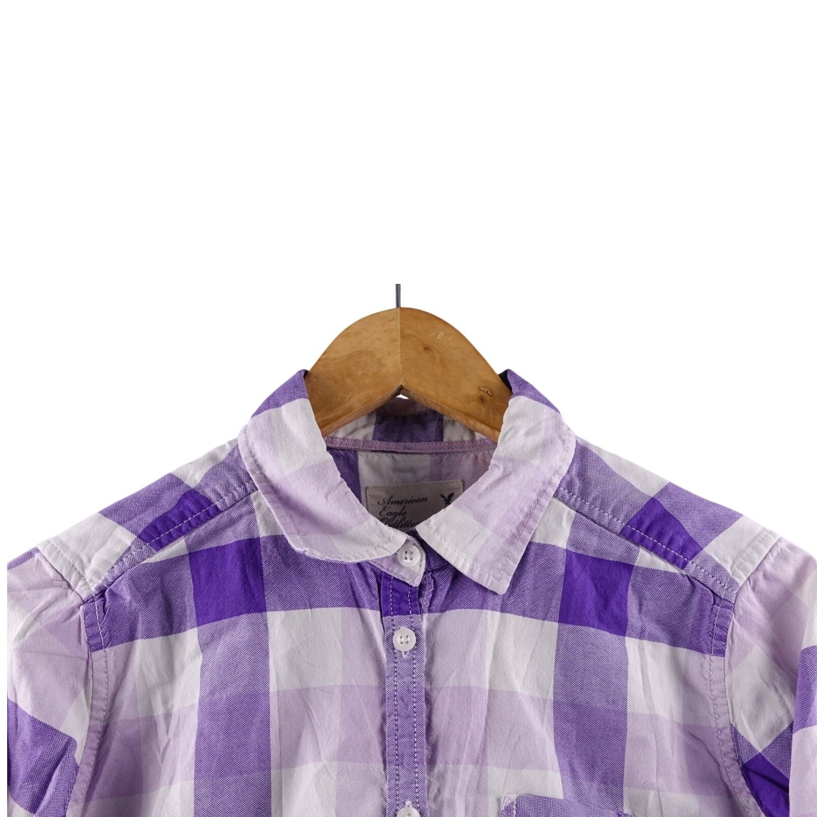 American Eagle Outfitters Womens 12 Plaid Button Down Shirt Purple White Y2k
